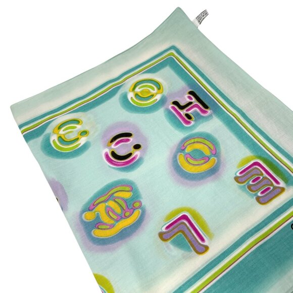 CHANEL Vintage CC Mark Logo Scarf Wrap Mint Green Multicolor Cotton [106410] - Picture 7 of 15